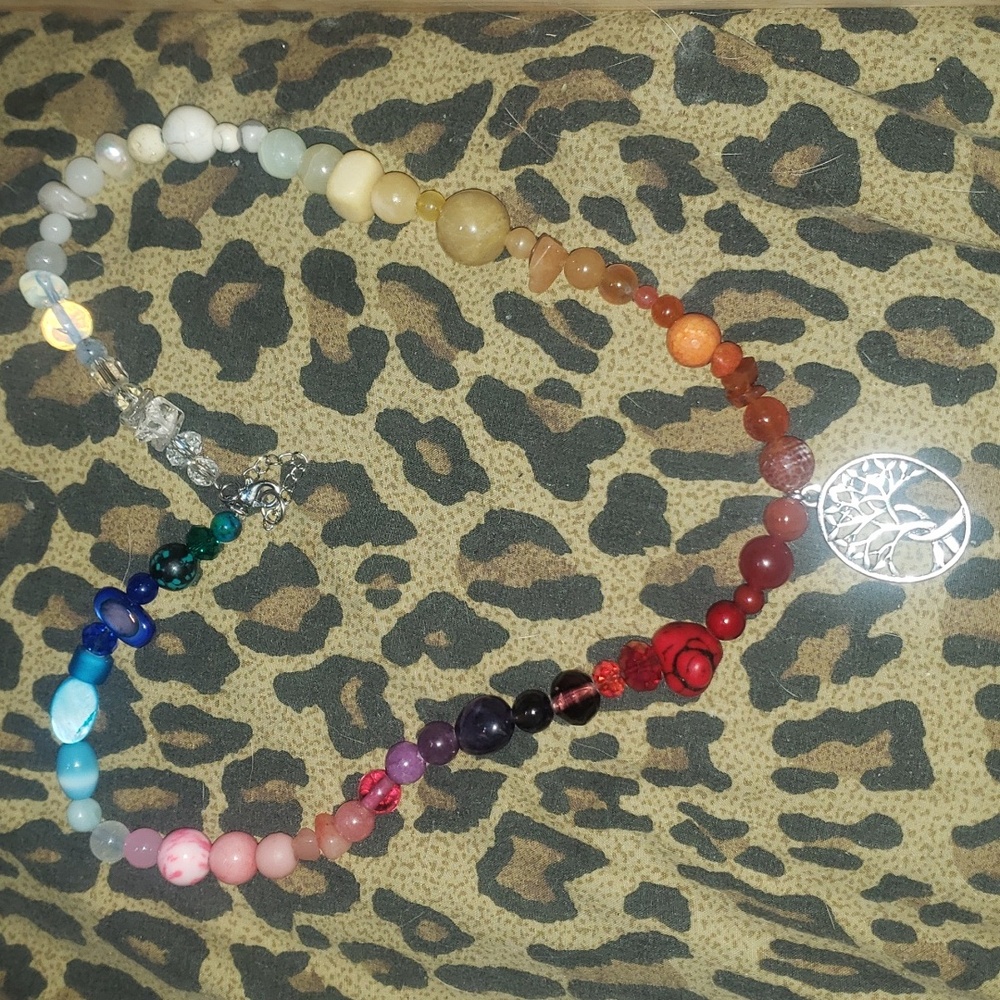 Multiple semi precious stone tree of life necklace